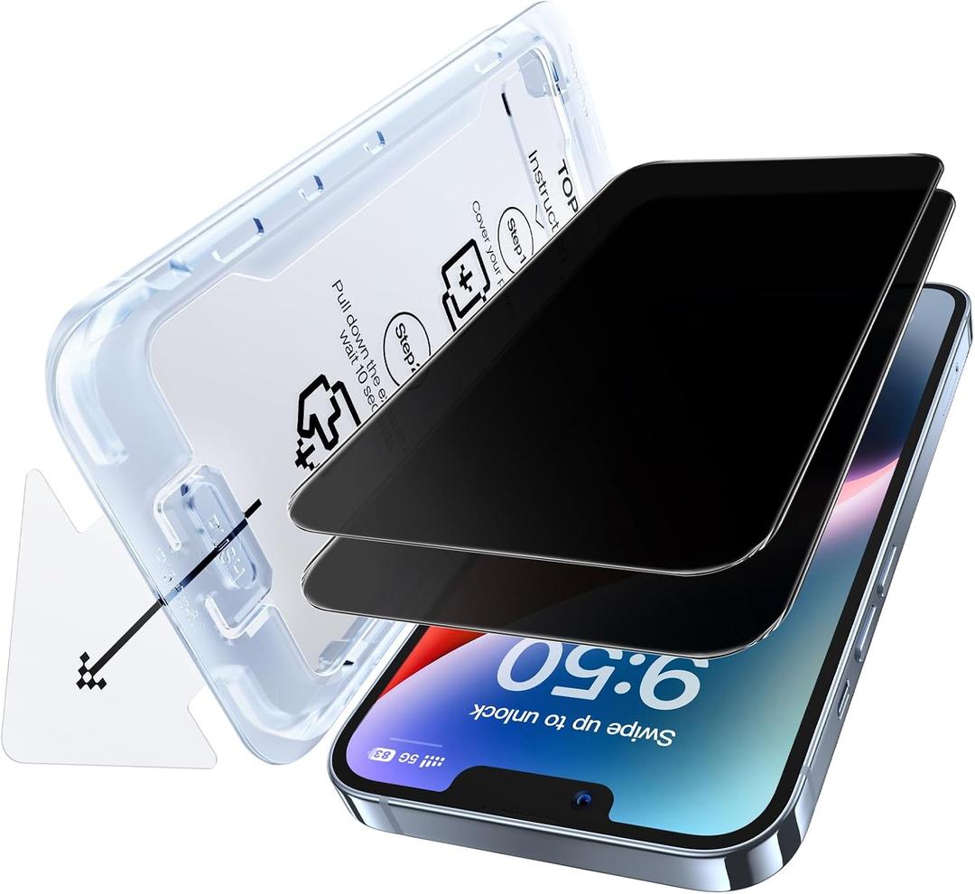 SMARTDEVIL 2 Pack Privacy Screen Protector for iPhone 14, Anti-Spy Tempered Glass, 9H Hardness, Scratch Resistant, Easy Installation, Bubble Free, Case Friendly