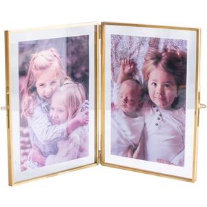 Double Picture Frames Gold Double Pictures Frame with Pressed Glass Photo Frame, Brass (5 x 7)