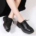 Womens Platform Wingtip Flat Oxfords Cozy Lace up Brogues Shoe Comfortable Leather Saddle Shoe Black US 8