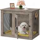 CHOEZON Wooden 30.1" Dog Crate Furniture, Farmhouse Pet Cage End Table with Secure Lock, Ventilated Mesh for Medium Dogs, Dog Kennel Furniture for Living Room, Bedroom, Greige MGW02FH