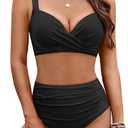 Aqua Eve Women Underwire Bikini Set - High Waisted Two Piece Swimsuit Tummy Control Bathing Suit 2025 Push Up Swimwear, M