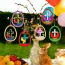40 Pcs Easter Wooden Ornament Craft, DIY Wooden Eggs Ornaments Craft Kit for Kids Make Your Own Christian Religious Easter Egg Set with Pens and Gem Sticker Party Supplies
