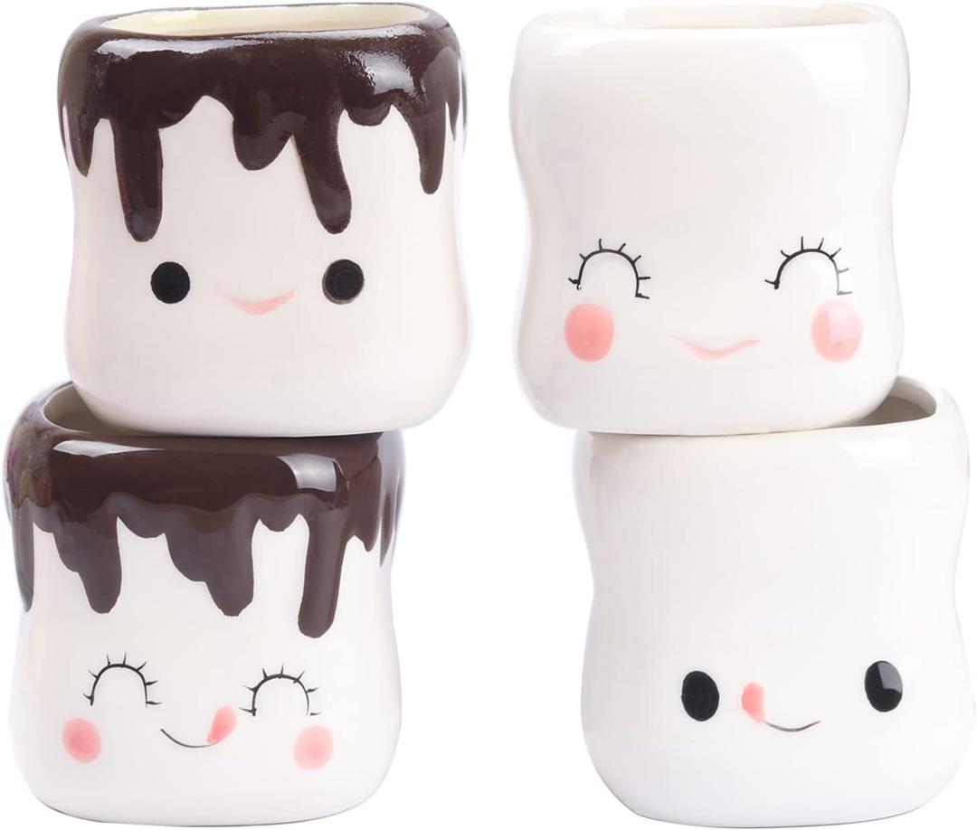 Marshmallow Mugs Set of 4 Cute Marshmallow Cups for Kids Hot Chocolate Cocoa Mugs Gifts for Kids Women Christmas Mother's Day Cute Mug 6OZ (White)