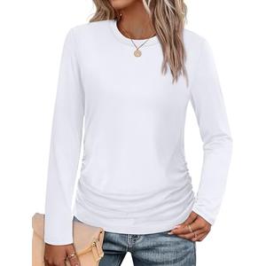 Womens Tops Trendy School Outfits for Teachers Outfits Fall 2025 Long Sleeve Shirts Dressy Casual Blouses Lightweight Maternity Clothes White M