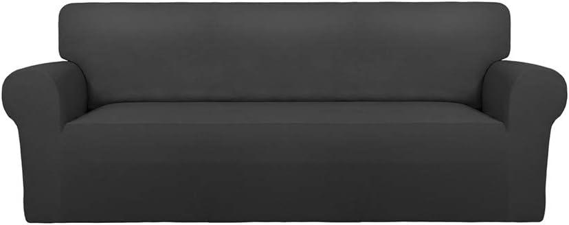 Stretch Sofa Slipcover – Spandex Non Slip Soft Couch Sofa Cover, Washable Furniture Protector with Non Skid Foam and Elastic Bottom for Kids, Pets （Sofa, Dark Gray）L