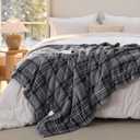 Bedsure Plaid Electric Blanket Twin - Flannel Sherpa Heated Blanket with Plaid Pattern, Heating with 6 Heating Levels, 10 Time Settings, 8-Hour Auto-Off, Warm Gifts for Grandma (Grey, 62"x84")