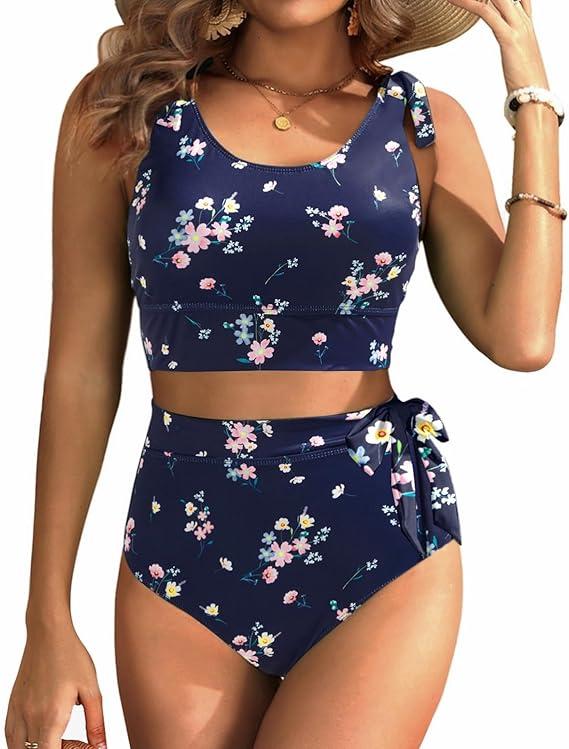 Two Piece High Waisted Swimsuits - Women Tummy Control Bikini Modest Bathing Suit 2PC 2025 (Large)