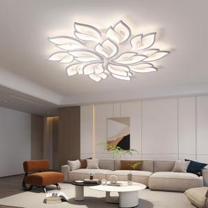 JAYMP 39.4" Flower Shaped Ceiling Light Dimmable Modern Ceiling Lamp Remote Control LED Lighting Fixture for Living Room Kitchen Dining Room (White/ 15 Petals)