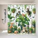 Cute Cat Shower Curtain- 72x72 Inch Floral Animal Bathroom Decor with 12 Hooks-Hanging Potted Plants Cats Waterproof Polyester Curtains - Modern Home Bedroom Decor & Birthday Gifts Adults