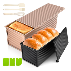 Dipanist 2Pack Pullman Loaf Pans with Lids – 2.2 LB & 1 LB Dough Capacity, NonStick Carbon Steel Bread Pans for Homemade Sandwich and Sourdough Bread, Corrugated Toast Mold