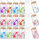 12 Pcs Halloween Glass Cups Gifts 16 oz Color Changing Ghosts Glass Tumblers with Lids Straws Brushes Funny Cute Ghosts Bat Iced Coffee Cups for Beer Soda Halloween Party Gift Supplies