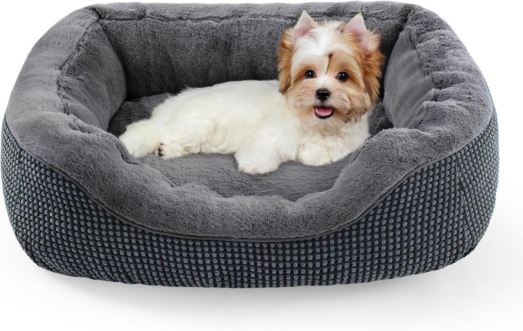 INVENHO Dog Beds for Small Medium Dogs Washable, Calming Orthopedic Warming Soft Calming Sleeping Durable Pet Bed with Anti-Slip Bottom (S PLUS (25"x21"x8"), Dark Grey)