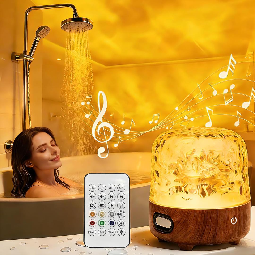 Spa-Like Shower Lamp, Bluetooth Speaker Waterproof Lamp, Rechargeable Lumena Lamp with Remote & Touch Control, 16 Colors Ocean Wave Projector Light with White Noise for Shower, Bathroom, Bathtub (Wood Grain)