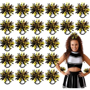 Shappy 2 Color Mini Pom Poms Hair Ropes for Football Cheerleading 4 Inch Ponytail Holder for Team Spirit Sports Dance Cheer (Black Gold)