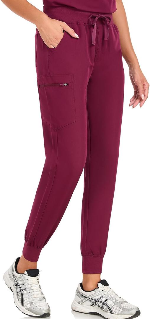 VECARDI Womens Scrub Jogger Pants High Waisted 4 Way Stretch Zipper Pocket (Purple, L)