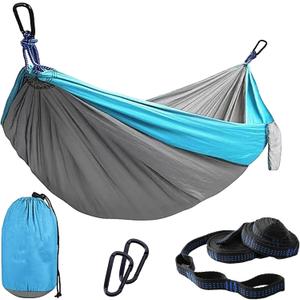 Camping Hammocks, Double & Single Hammock with Tree Straps,Portable Lightweight Parachute Nylon Camping Gear for Outside Hiking Beach Backpack Survival Travel- Up to 400lbs (106.3X55.1in, Blue+grey)