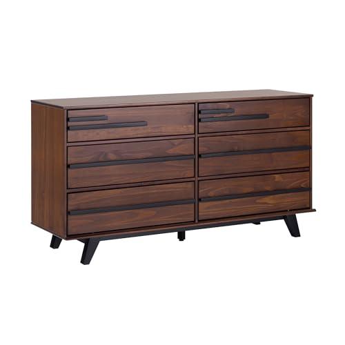 Walker Edison Malhia Contemporary Minimalist Solid Wood 6-Drawer Dresser, 60 Inch, Walnut