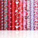 BOAO 10 Pcs Valentines Day Fabric 10 x 10 Inches Cotton Heart Fabric Fat Quarters Squares Heart Lips Pattern Sewing Romantic Love Craft Bundles Quilting Precut for Valentine DIY Sewing