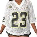 Verdusa Women's Floral Lace Jersey Shirts V Neck Graphic Tees Half Sleeve Loose Summer Tops (White, S)