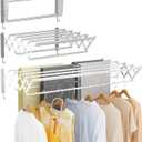 | Clothes Drying Rack Wall Mounted with Hooks - Foldable & Removable Laundry Drying Rack, Extendable 21"-39.4", 110lbs Heavy Duty Drying Rack with 7 Stainless Steel Rods for in & Out Door