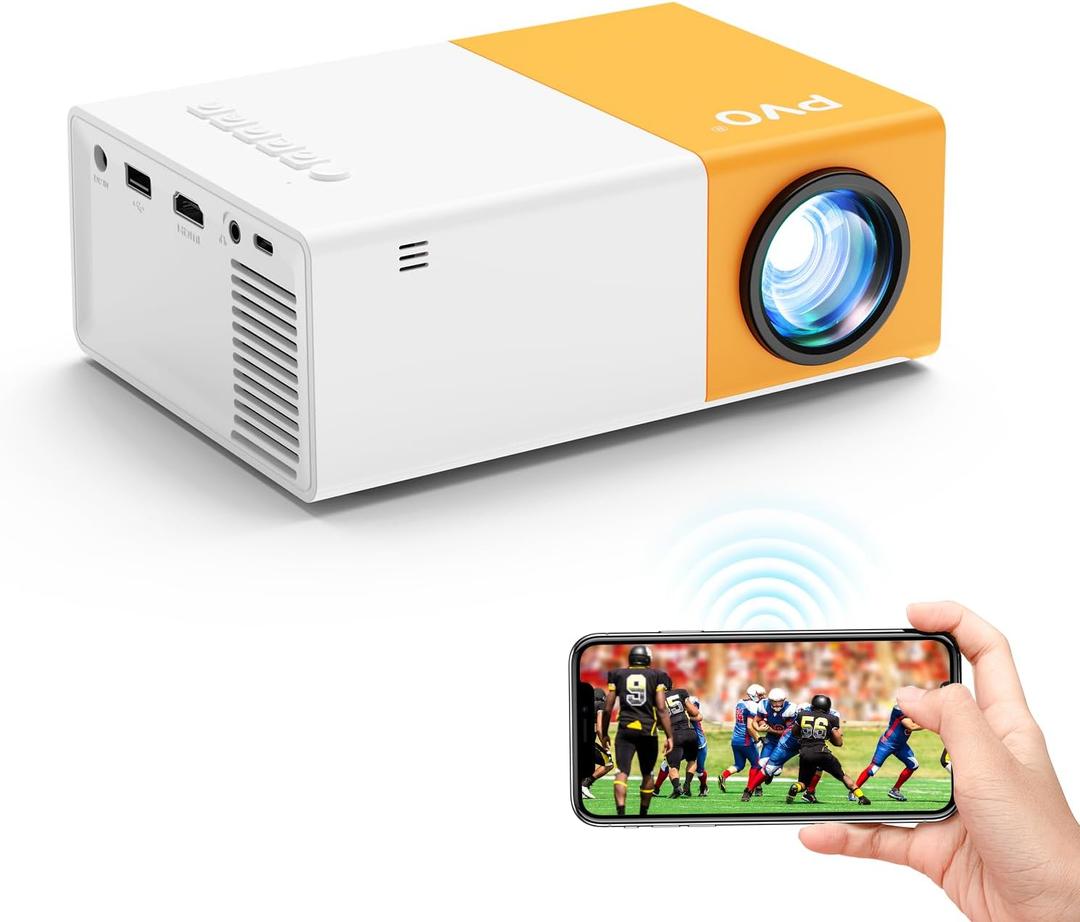 PVO Projector WiFi Portable Movie Projector 1080P, Phone Screen Can Be Mirrored to VideoProjector Via WiFi Or Via Data Cable, Compatible With Smartphone/ Tablet/ Laptop/TV Stick/PS/Type-C/USB Drive