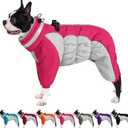 AOFITEE Dog Coat Warm Dog Puffer Jacket for Winter, Windproof Dogs Coat with Harness Built in, Reflective Turtleneck Dogs Winter Jacket Snowsuit, Full Body Fleece Coats for Medium Pet (Hot Pink)