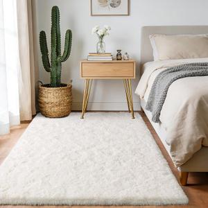 Fluffy Shag Rug 5x7 for Bedroom, Ultra Soft Plush Area Rugs for Living Room, Non-Slip Modern Fuzzy Floor Carpet for Dorm Nursery Kids Room Home Decor, Cream White