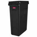 Rubbermaid Commercial Products Slim Jim Plastic Rectangular Trash/Garbage Can With Venting Channels, 23 Gal, Black, for Kitchen/Office/Workspace