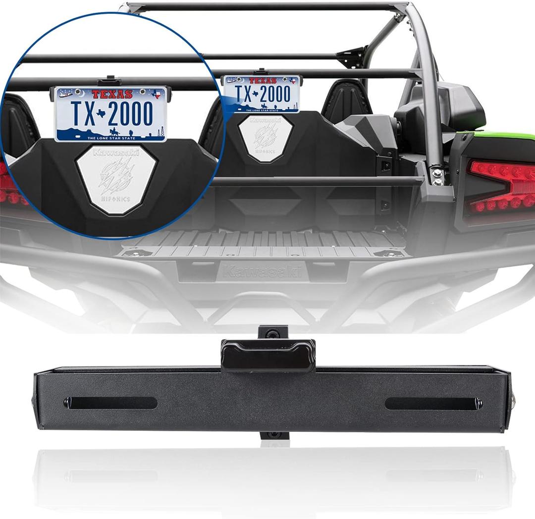 Maiker Aluminum UTV License Plate Frame with Light Compatible with Polaris Pioneer Talon Can-Am Maverick X3 Kawasaki Arctic Cat Wildcat fits 1.75-2 Inch Roll Cage Bars