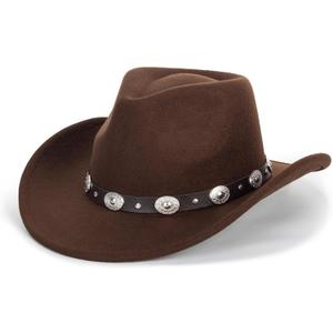 Kids Western Cowboy Hat Wide Brim with Band Wool Felt Vintage Jazz Fedora Cowgirl Hats for 3-7 Years Boys Girls (Brown)
