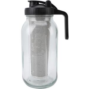 Cold Brew Coffee Maker Jar, 34oz Thick Glass Iced Coffee Pot with Stainless Steel Filter, Spout Lid and Handle for Pouring and Storage, Brews Coffee Overnight, Dishwasher Safe, (2000ml)