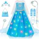 Meland Princess Dress Up for Girls  Light Up Halloween Costume for Girls Age 3-10, Princess Toys for Christmas Birthday Gift (3-4 Years, Blue)
