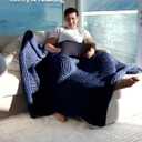 YnM Chunky Throw Blanket, Medium-Weight, Hand Knitted, Skin Friendly, Ventilated and Breathable, Machine Washable, Home Dcor Piece for Couch, Sofa and Bed (Indigo Blue, 40x50 Inch)