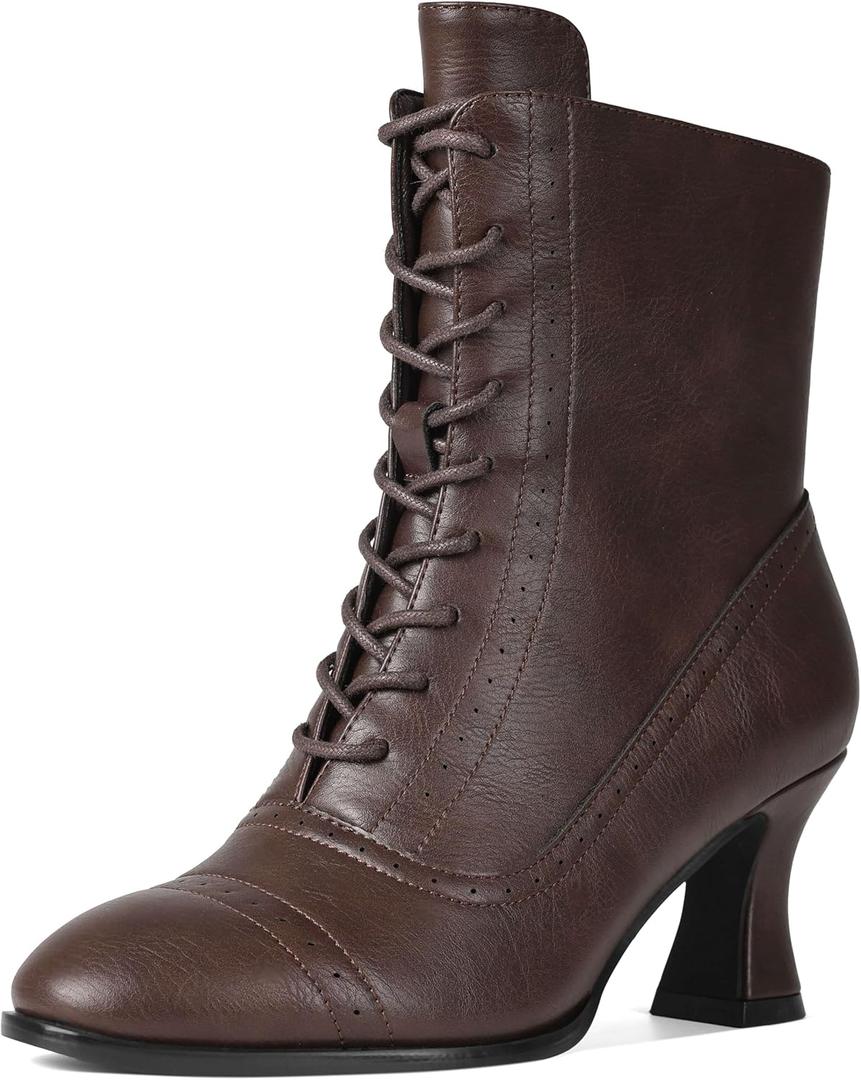 Erocalli Victorian Boots Witch Costume Renaissance Shoes Women Pirate Vintage Boot Witchy Clothes for Women (8, Chocolate)