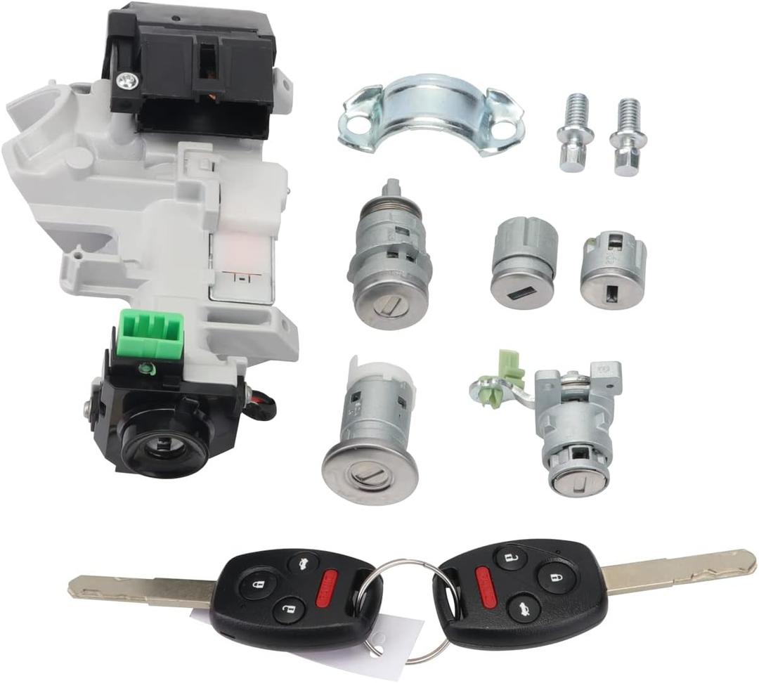 Ignition Switch Door Lock Cylinder Fuel Cap Steering Starter Switch Housing, Immobilizer Keys Transponder 48 Chips with Panic, Complete Lock Set for Honda Accord 2003 2004 2005 ZPZPHOM