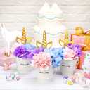 Knitgrip 30 Pcs Unicorn Party Table Centerpiece Decorations Include Hydrangea Unicorn Horn Toppers and Metal Buckets for Unicorn Birthday Party Baby Shower Supplies