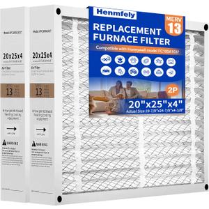 2-Pack 20x25x4 Furnace Filter, FC100A1037 Replacement Filter, Compatible with Honeywell FC100A1037 Pleated HVAC(Actual Size: 19.94 x 24.88 x 4.38 Inches)