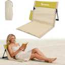Extra Large Foldable Camping Chair with Cup Holder,Ultra-Light Portable Beach Chair with Carry Bag for Sunbathing Swimming Poolside Picnic Lawn Road Hiking Trips (Beige and Yellow)