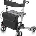 HealthSmart Walker Rollator with Seat and Backrest, Adjustable Handle Height, FSA HSA Eligible, Removable Storage Bag and a Durable Lightweight Frame That Folds While Supporting up to 300 pounds
