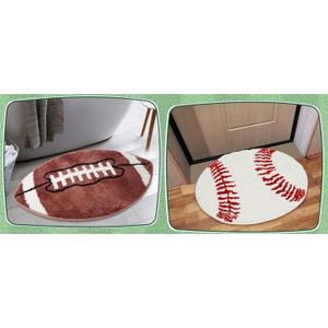 2 Pcs Football Sports Rug Round Basketball Bathroom Non Slip Baseball Bathroom Mat Decorative Football Area Rug Indoor Carpet for Bedroom Living Room Floor Chair Rooms Decor