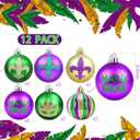 12 PCS Mardi Gras Ball Ornaments Glitter Purple Green Gold Ball Ornaments 2.36" Mardi Gras Shatterproof Hanging Ornaments for Mardi Gras Holiday New Orleans Party Decorations