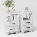 Tall Nightstand Set of 2 End Table with 2 Drawers Modern Night Stand Narrow Bedside Table Wooden Side Table with Upper Open Shelf Solid Feet for Bedroom,White