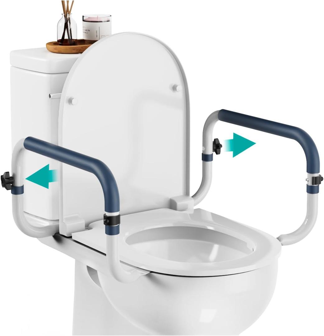 Toilet Safety Rails (250lb)  Adjustable Toilet Safety Rails, Toilet Bar for Elderly Adults, Toilets Rails for Seniors, Toilet Seat with Handles for Elderly & DisabledEasy Installation2 Pack