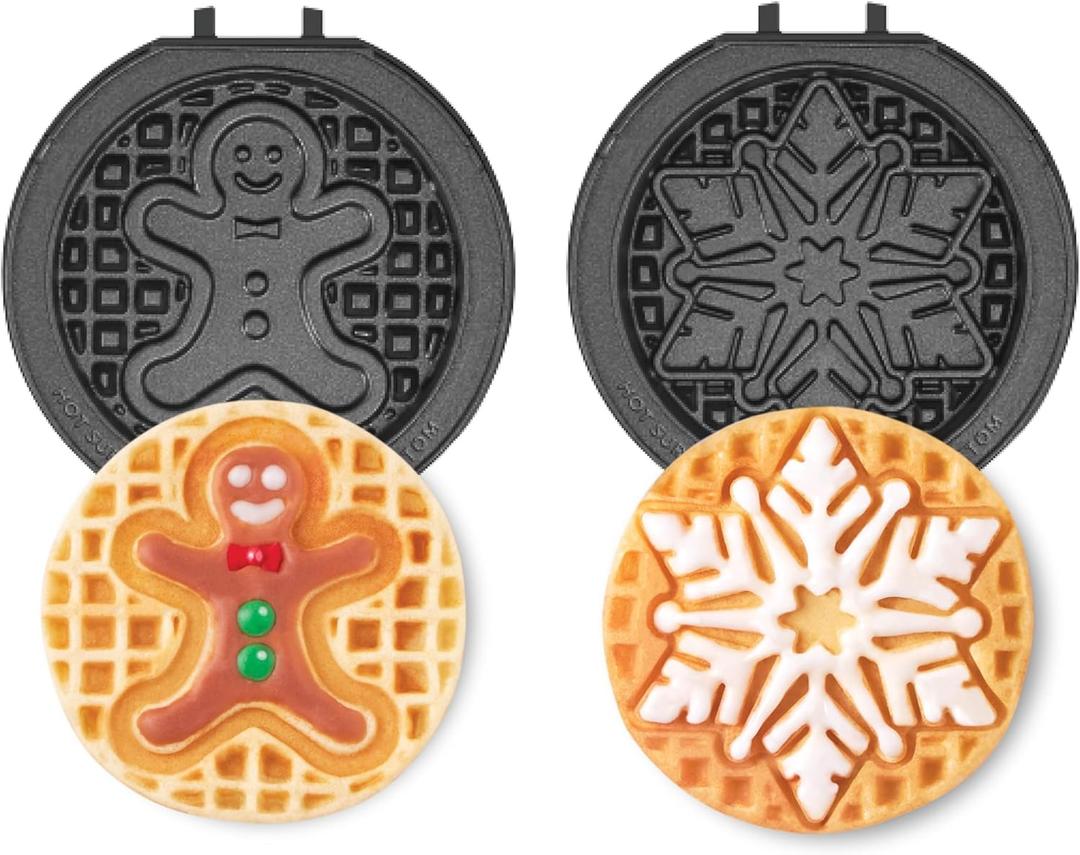 Dash MultiMaker Mini System Removable Plate Set - Nonstick Replacement Plates for Christmas Waffle Breakfast - Waffle Maker Not Included - 4-Inch - 2-Pack - Gingerbread & Snowflake
