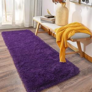 Soft Runner Rugs for Bedroom Hallways, 2x6 Purple Fluffy Shag Throw Area Rug Non Slip for Bedside Dorm, Long Shaggy Furry Carpet for Nursery Living Room (2' x 6')