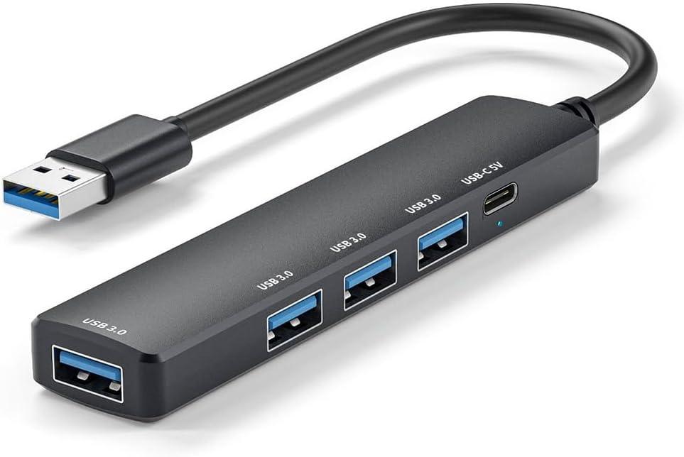 5 Port Powered USB 3.0 Hub, USB Extender Splitter with 4 USB-A and 1 PD Type-C Fast Charging/Data Port, USB Hub Extender Expand Ports for Laptop, MacBook, PC, PS4/5,Xbox, Car and More