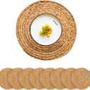Gandeer 8 Pack 13'' Autumn Rattan Placemats Brown Round Natural Rattan Placemats Heat Resistant Boho Farmhouse Hand Woven Plates Chargers for Dinner Plates Home Wedding Table Mats Decorations