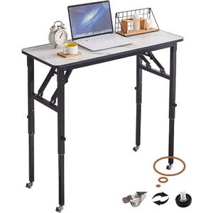 AMSXNOO Height Adjustable Standing Desk, No Assembly Folding Collapsible Computer Desk, Rolling Laptop Table for Workshop Home Office (100X40CM, White)