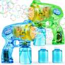 JOYIN 2 Bubble Guns Blaster Kit with 2 Solution for Kids, Automatic Bubble Maker Blower Machine for Party Favors, Birthday, Outdoor & Indoor Activity, Summer Toy (Green+blue)