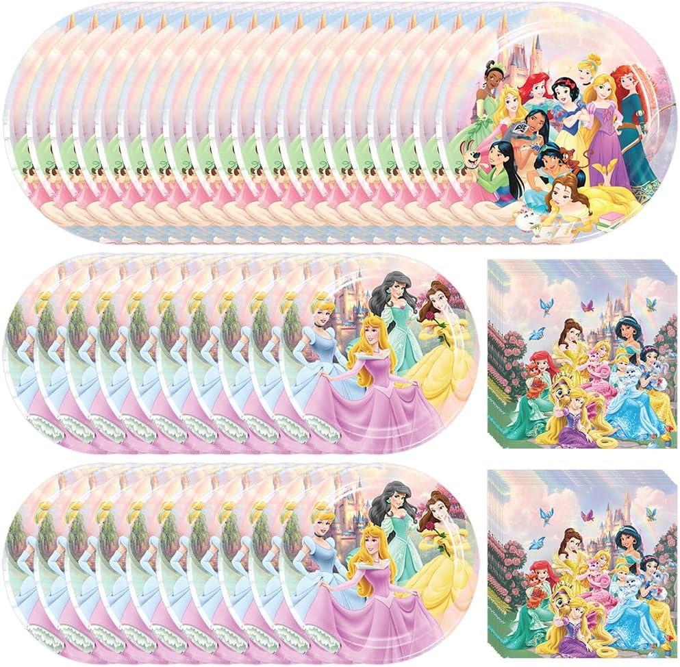 60 PCS Princess Party Tableware Set, Princess Birthday Supplies Includes 40 Plates, 20 Napkins for Birthday Party Decorations